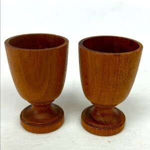 Mid Century Modern set of 2 hand  turned teak egg cups Made in Denmark